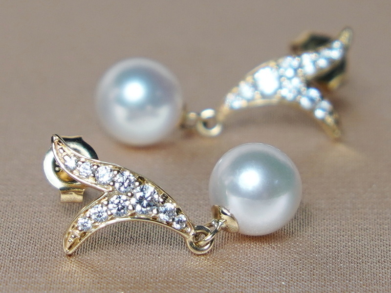 Zlaté náušnice 14K s pravými perlami AAA WW06YVE-FW Zlaté náušnice 14K s pravými perlami AAA WW06YVE-FW