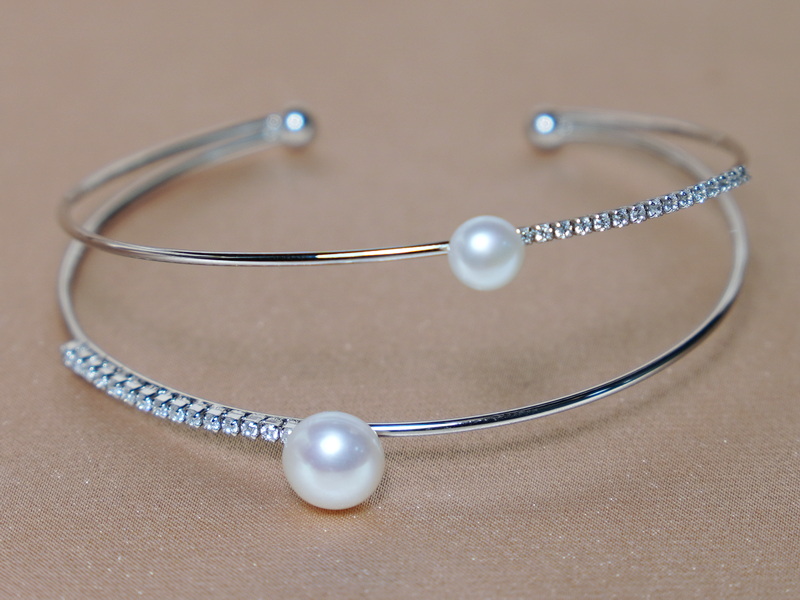 Strieborný náramok s pravými perlami a zirkónmi PB013B Strieborný náramok s pravými perlami a zirkónmi PB013B