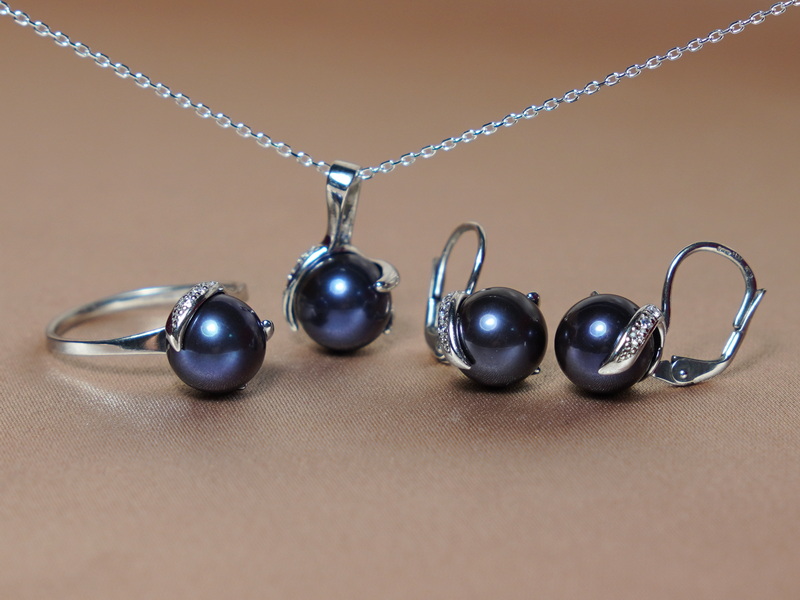 Súprava šperkov s pravými čiernymi perlami BC05SS-B Súprava šperkov s pravými čiernymi perlami BC05SS-B
