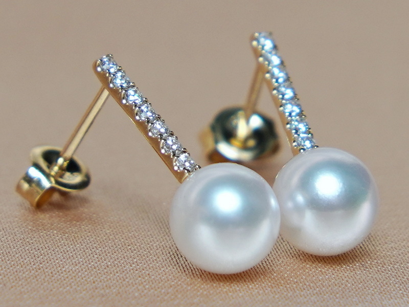 Zlaté perlové náušnice 14K sladkovodné perly AAA WW015YE-FW Zlaté perlové náušnice 14K sladkovodné perly AAA WW015YE-FW