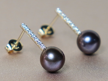 Zlaté náušnice 14K s pravými čiernymi perlami WW015YE-FB Zlaté náušnice 14K s pravými čiernymi perlami WW015YE-FB