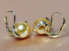 Zlaté briliantové náušnice s perlami Južného Pacifiku AAA BC05YE-G Perlové náušnice BC05YE-G-1.JPG BC05YE-G