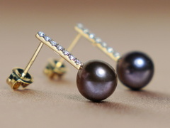 Zlaté náušnice 14K s pravými čiernymi perlami WW015YE-FB Zlaté náušnice s perlami WW015YE-FB-1.JPG WW015YE-FB